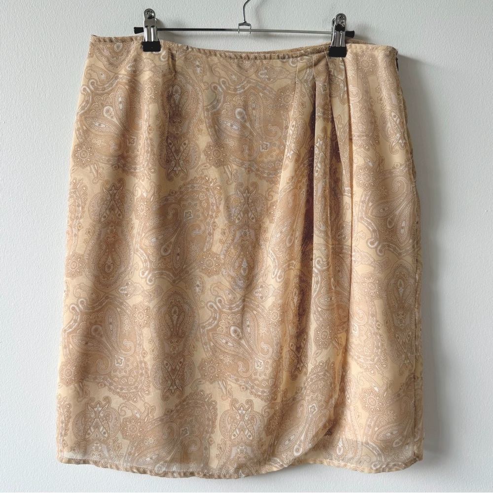 Worthington Tan Paisley Pleated Wrap Skirt